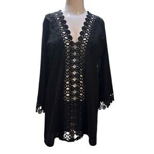 Swimsuit Cover-Up L V-Neck Plunge Chunky Lace Peekaboo 3/4 Sleeve Cabo beach